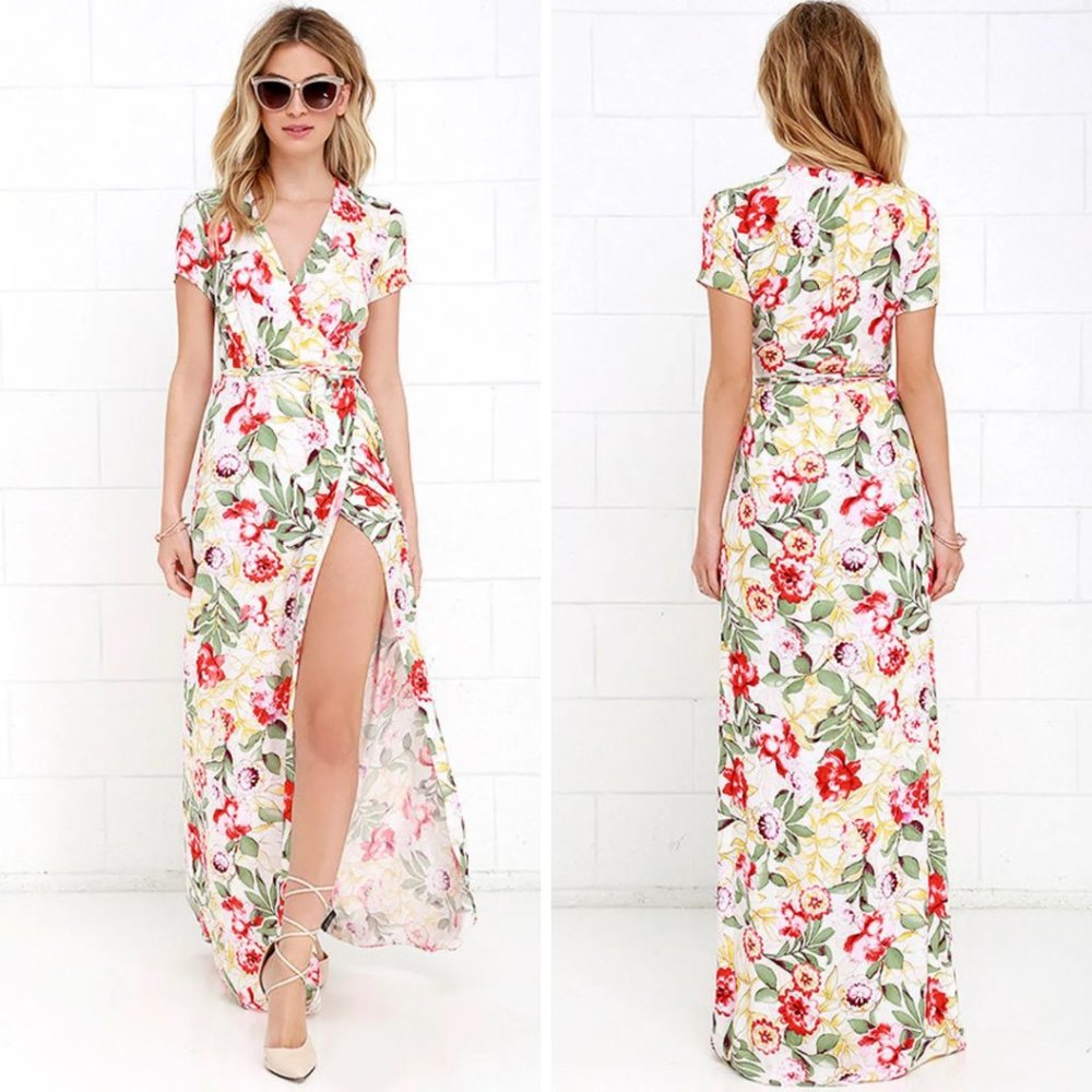 LULU'S | Floral Wrap Maxi Wrap Dress | Size S